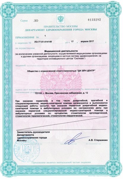 Приложение № 1 к лицензии на осуществление медицинской деятельности